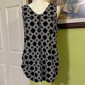 Navy and White Geometric Women's Top